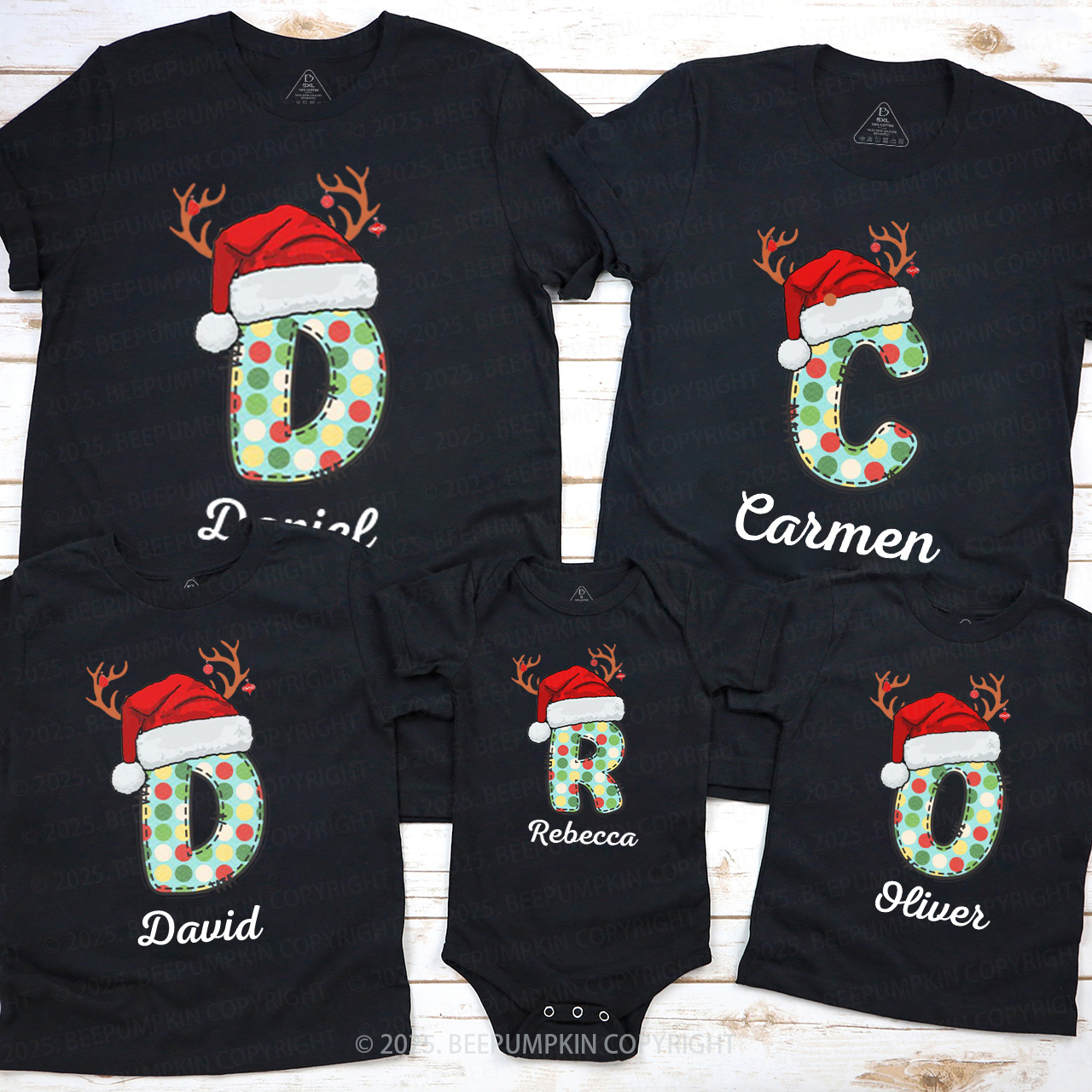Personalized Monogram Christmas Party Family Matching T-Shirts Beepumpkin