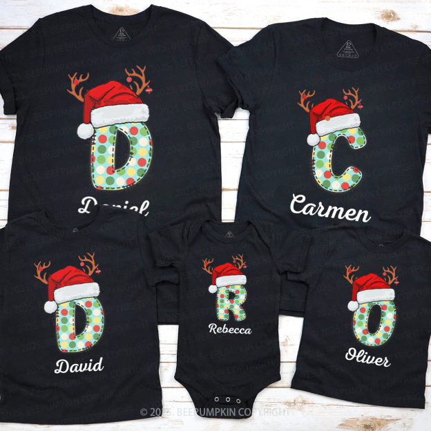 Personalized Monogram Christmas Party Family Matching T-Shirts Beepumpkin