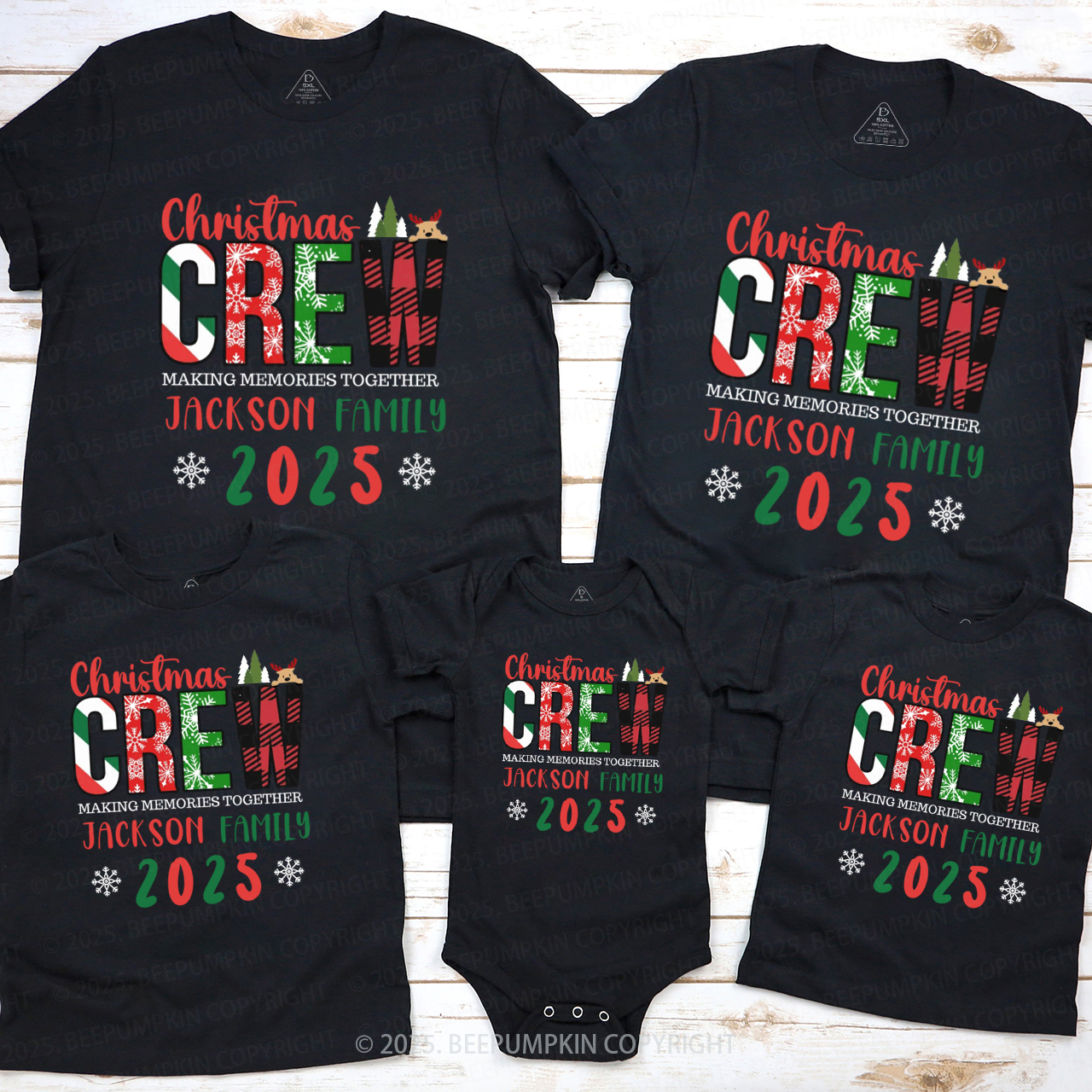 Personalized Christmas Crew 2025 Family Matching T-Shirts Beepumpkin