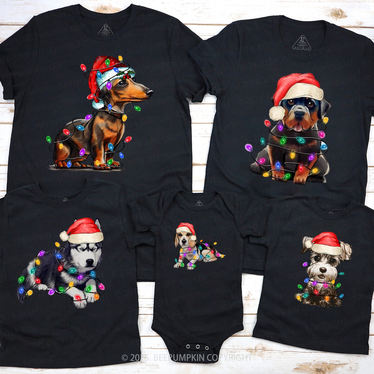 Personalized Dog Christmas Tree Lights Family Matching T-Shirts Beepumpkin