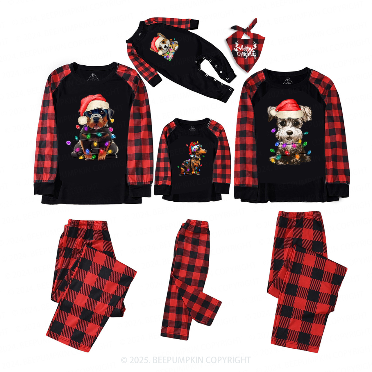 Personalized Dog Christmas Tree Lights Family Matching Pajamas