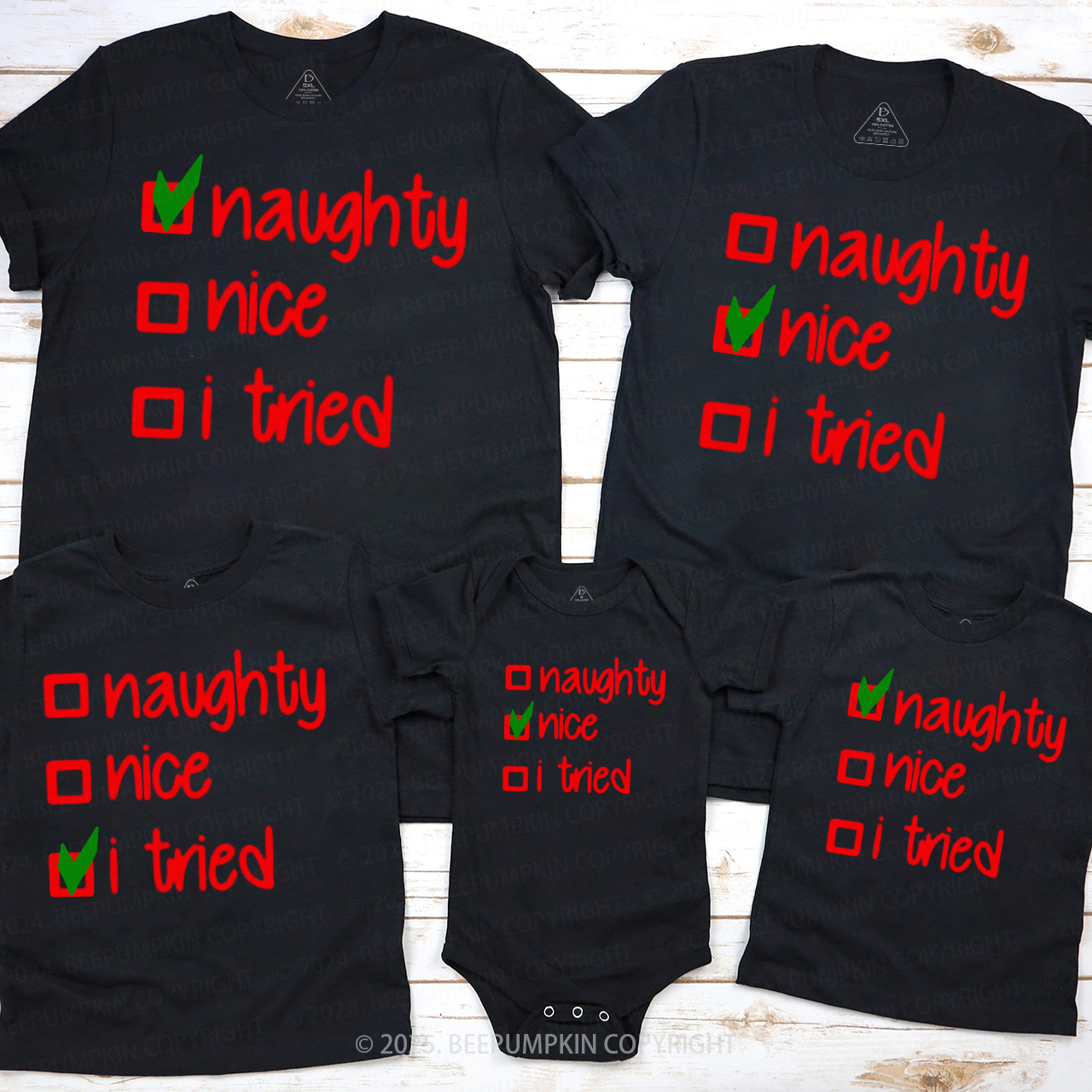 Personalized Naughty Or Nice Family Matching T-Shirts Beepumpkin