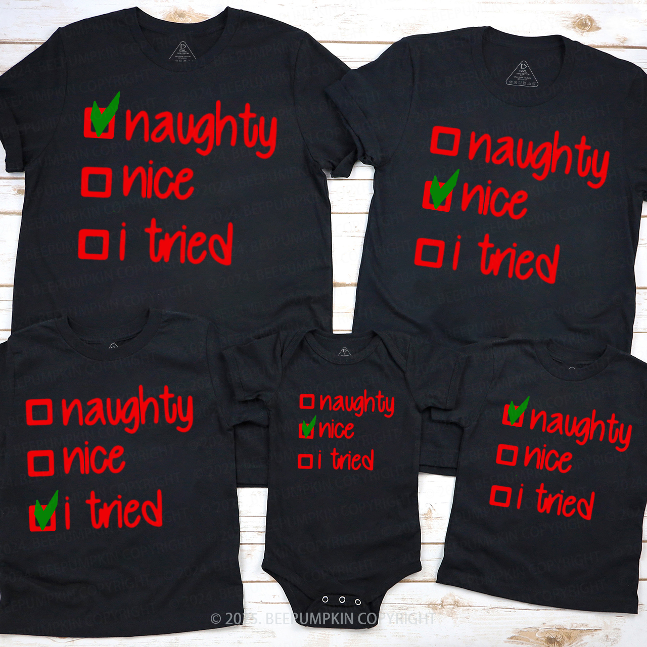 Personalized Naughty Or Nice Family Matching T-Shirts Beepumpkin