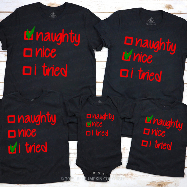 Personalized Naughty Or Nice Family Matching T-Shirts Beepumpkin