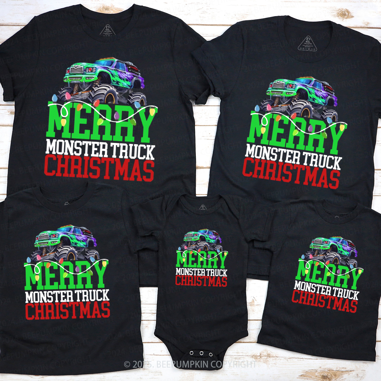 Monster Truck Christmas Family Matching T-Shirts Beepumpkin