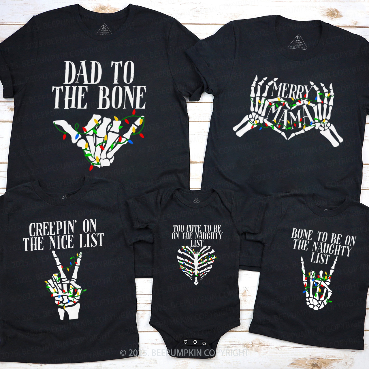 Personalized Skeleton Christmas Family Matching T-Shirts Beepumpkin