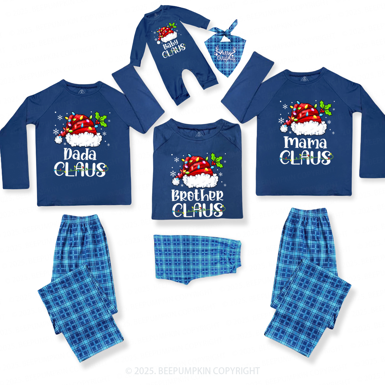 Personalized Claus Squad Christmas Matching Blue Pajamas Beepumpkin