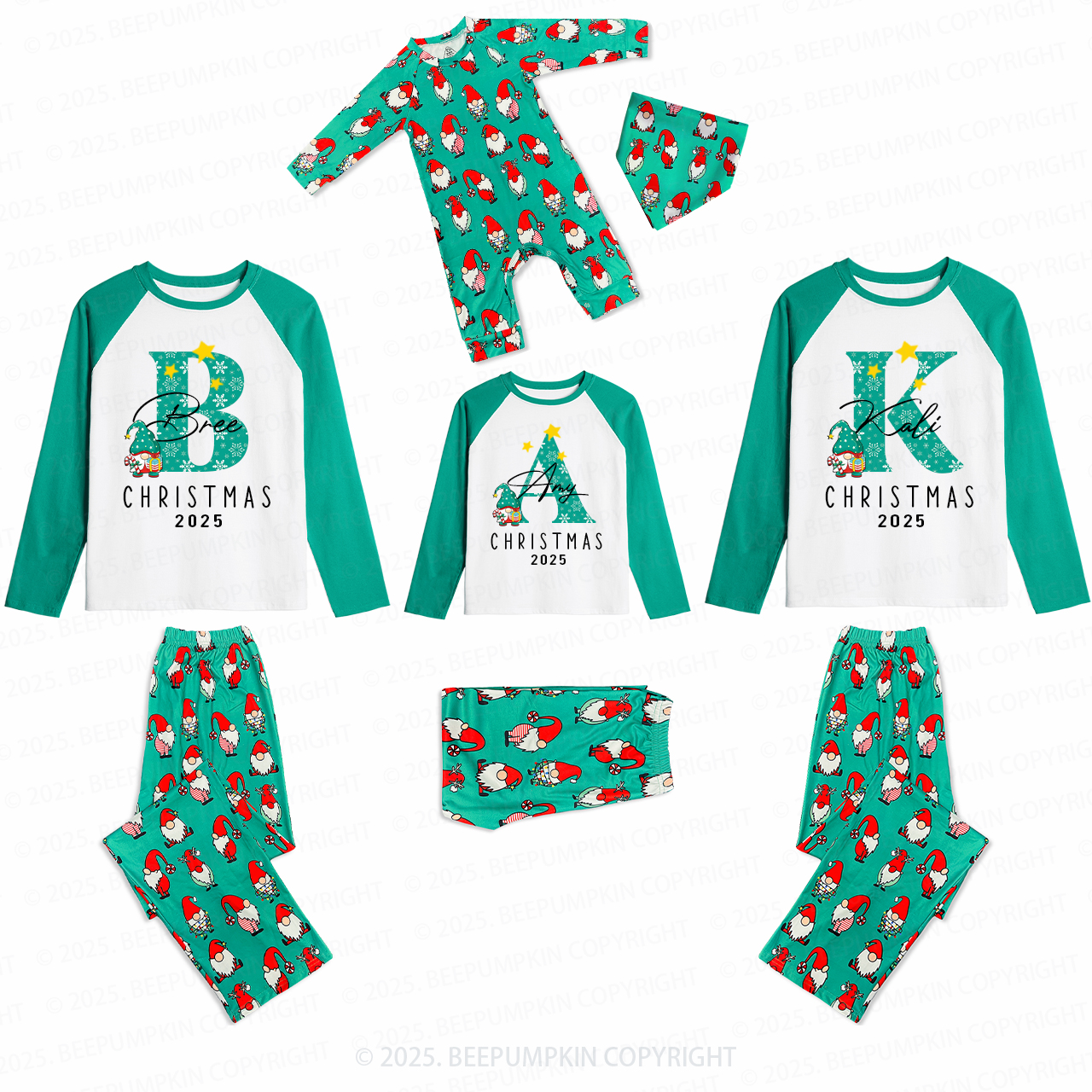 Personalized Monogrammed 2025 Family Matching Christmas Gnomes Pajamas Beepumpkin