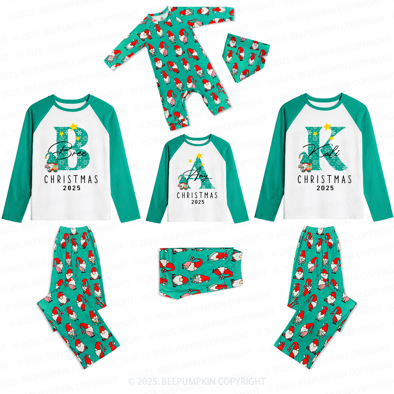 Personalized Monogrammed 2025 Family Matching Christmas Gnomes Pajamas Beepumpkin