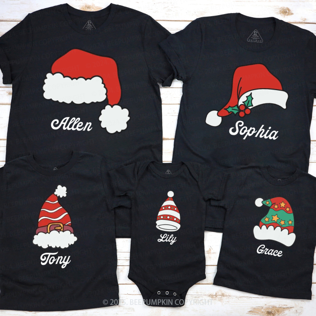 Personalized Santa Hat Christmas Family Matching T-Shirts Beepumpkin