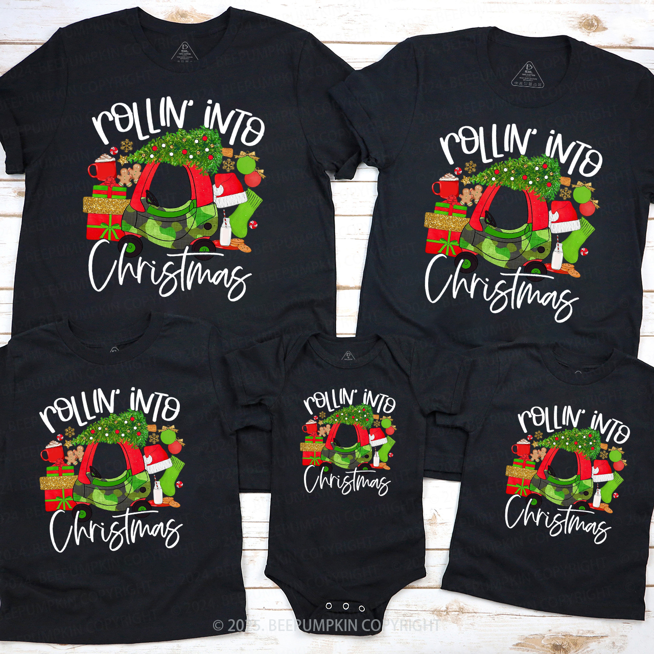Rollin' Into Christmas Family Matching T-Shirts Beepumpkin