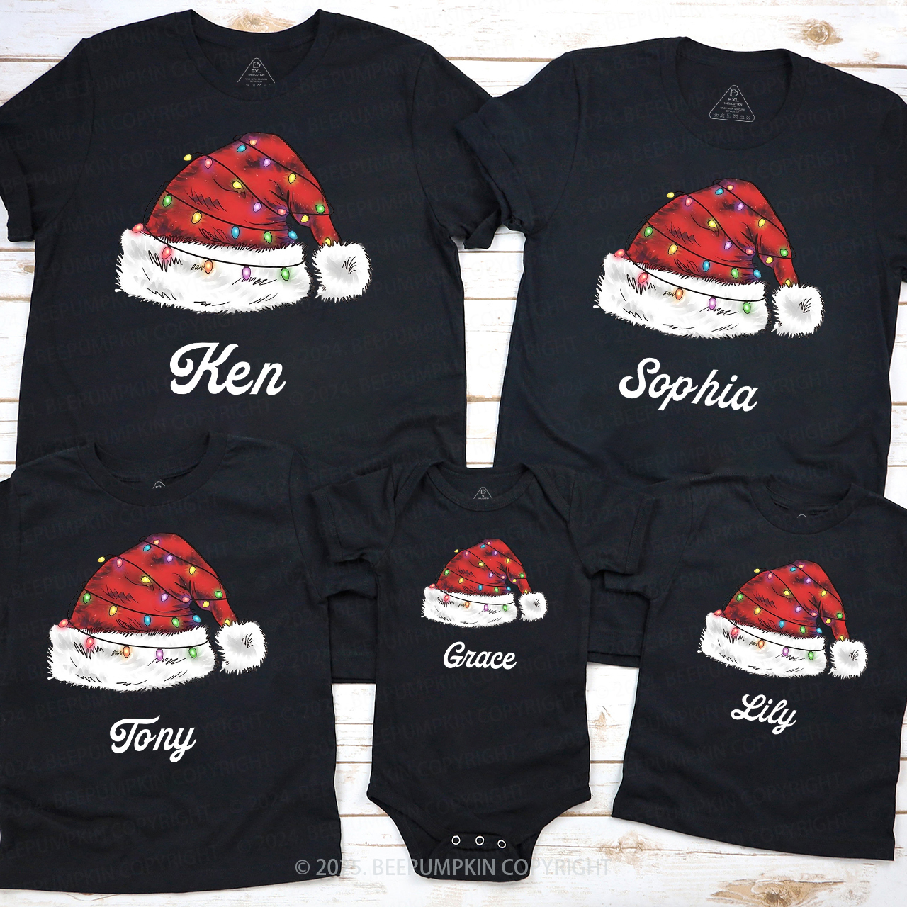 Personalized Merry Christmas Hat Family Matching T-Shirts Beepumpkin
