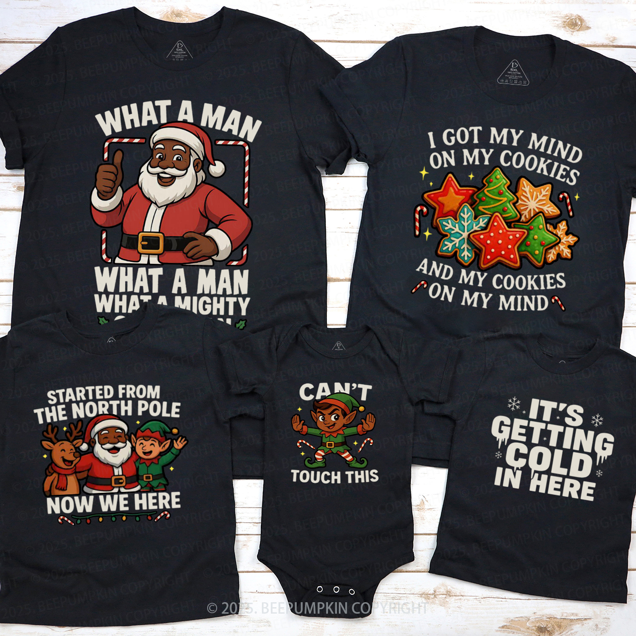 Personalized Brown Santa Christmas Family Matching T-Shirts Beepumpkin