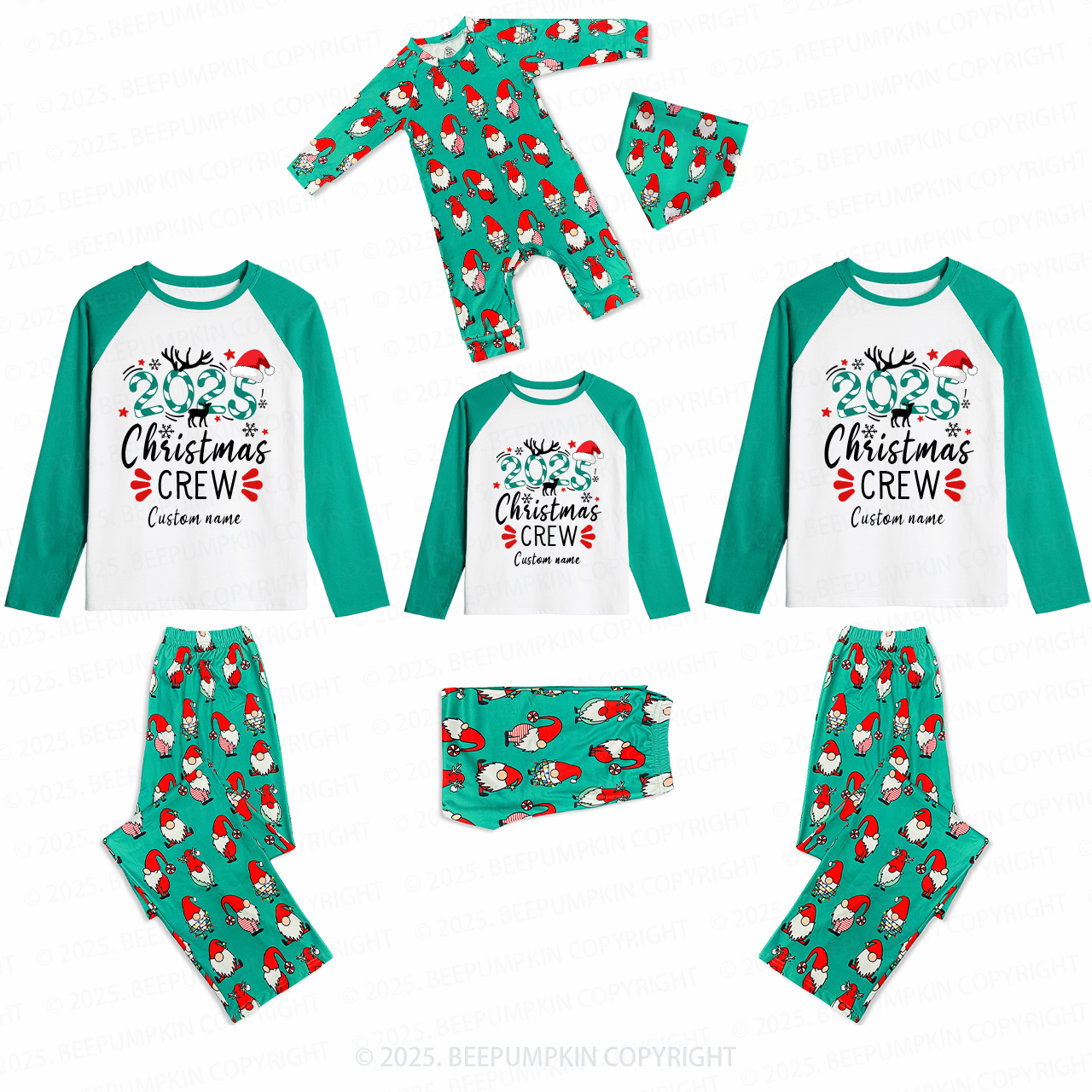 2025 Candy Cane Personalized Crew Family Matching Christmas Gnomes Pajamas Beepumpkin