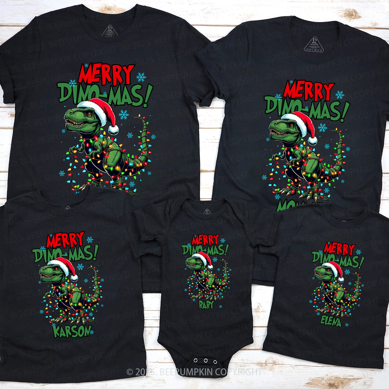 Personalized Christmas Dinosaur Family Matching T-Shirts Beepumpkin