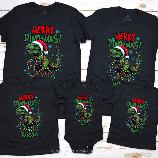 Personalized Christmas Dinosaur Family Matching T-Shirts Beepumpkin