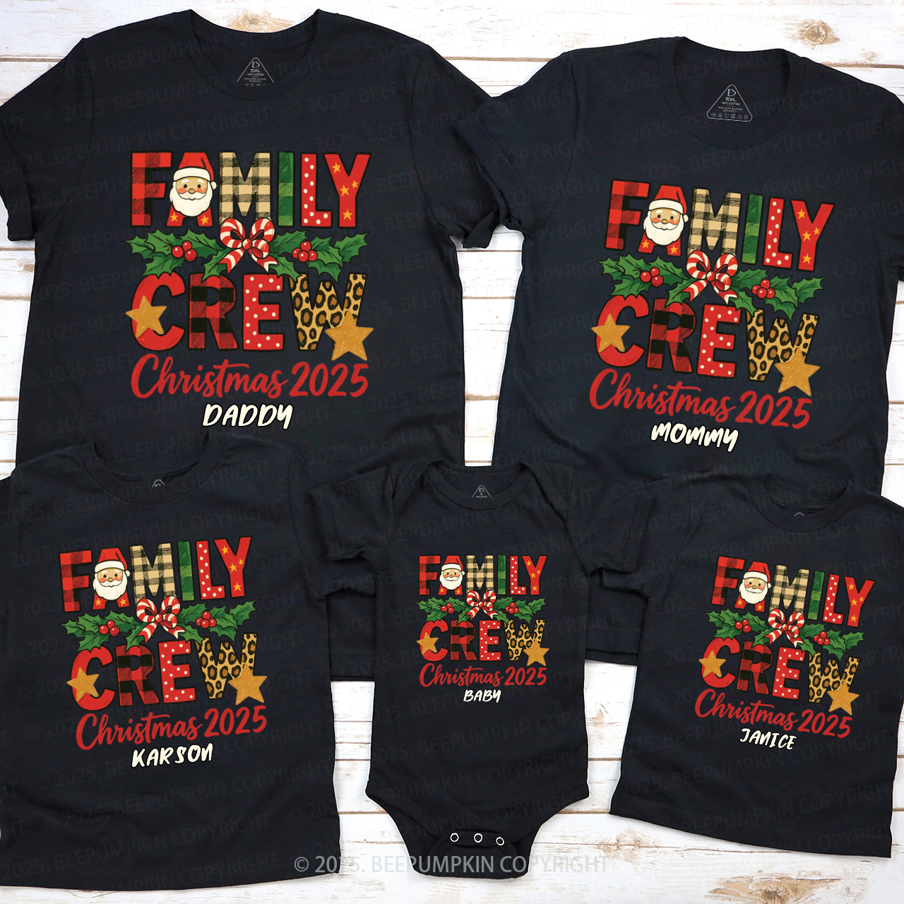 Personalized Christmas 2025 Crew Family Matching T-Shirts Beepumpkin
