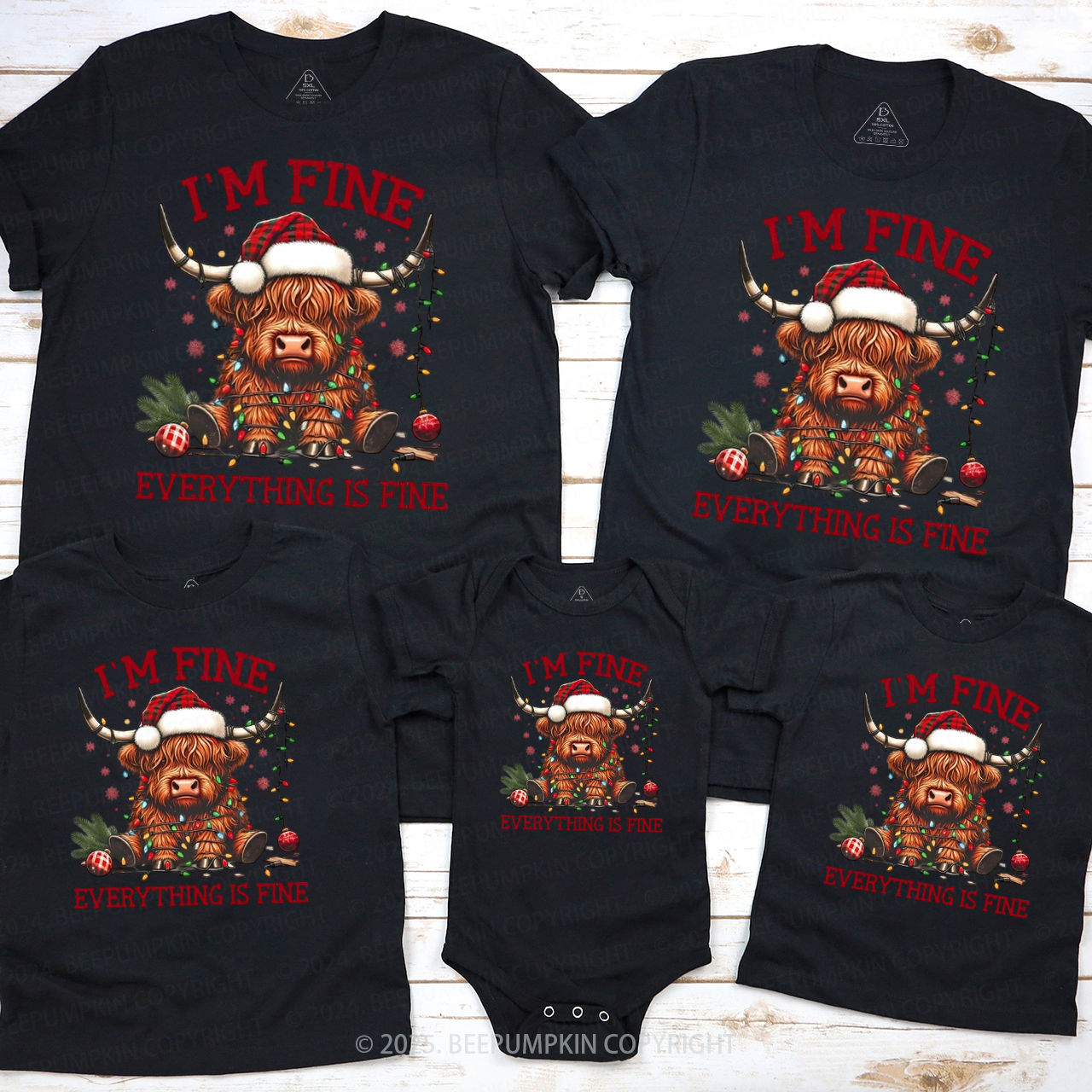 I'm Fine Everything Is Fine Christmas Family Matching T-Shirts Beepumpkin