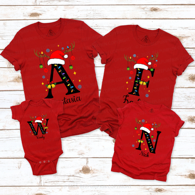 Personalized Alphabet Christmas Name Family Matching T-Shirts Beepumpkin