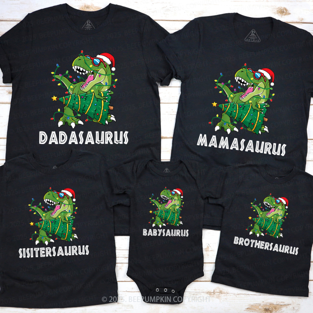 Personalized Dinosaur Christmas Family Matching T-Shirts Beepumpkin