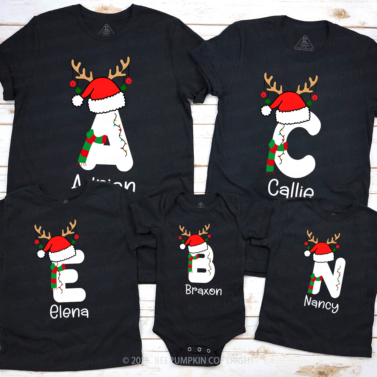 Christmas Alphabet Name Family Matching T-Shirts Beepumpkin