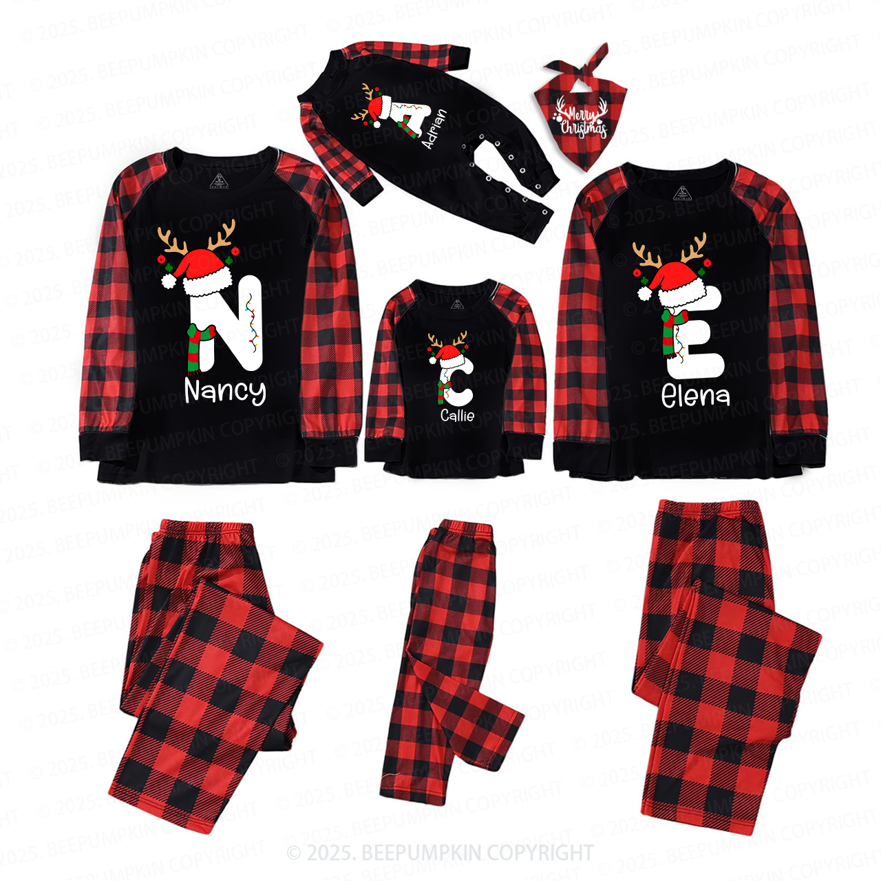 Personalized Christmas Alphabet Name Family Matching Pajamas