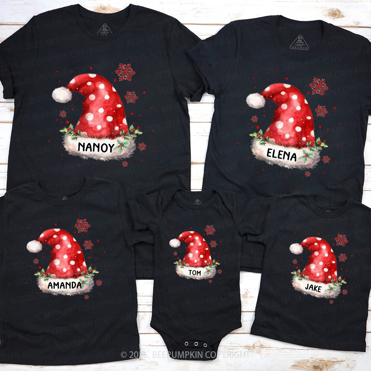 Personalized Christmas Hats Name Family Matching T-Shirts Beepumpkin