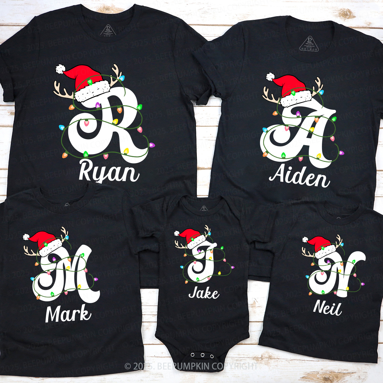 Personalized Christmas With Name Letter Family Matching T-Shirts Beepumpkin
