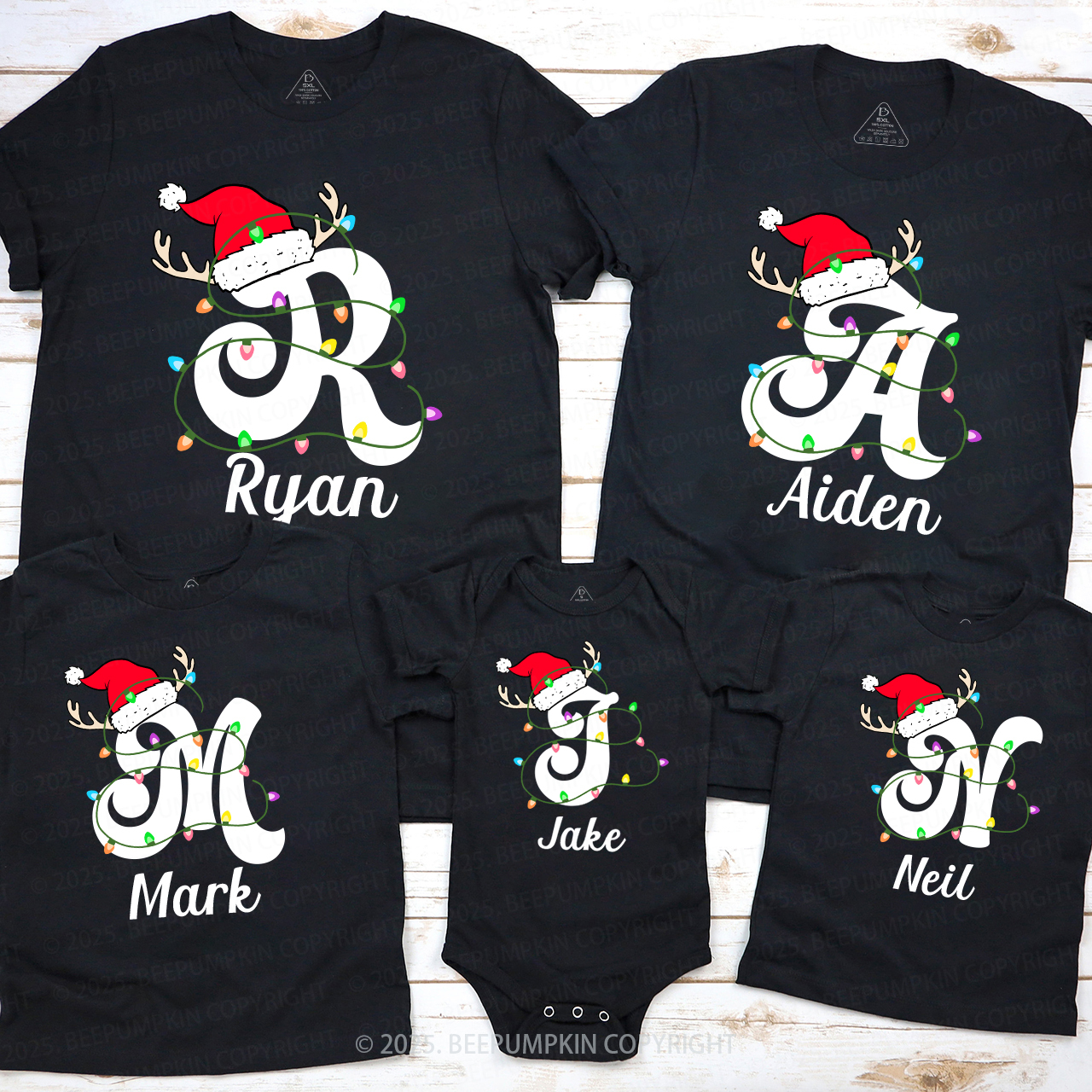 Personalized Christmas With Name Letter Family Matching T-Shirts Beepumpkin