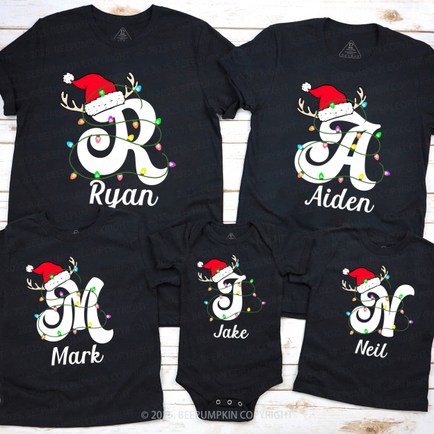 Personalized Christmas With Name Letter Family Matching T-Shirts Beepumpkin