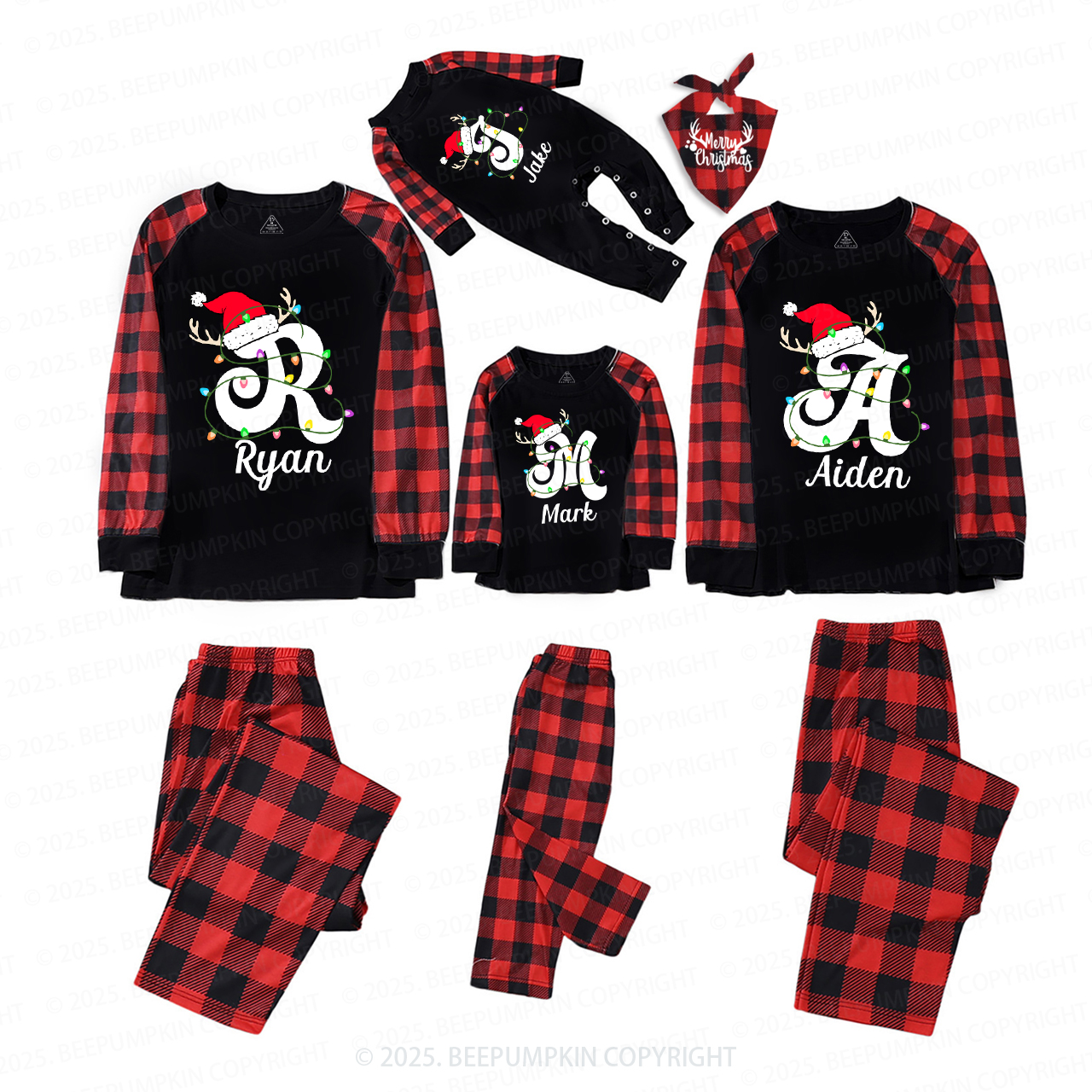 Personalized Christmas With Name Letter Family Matching Pajamas