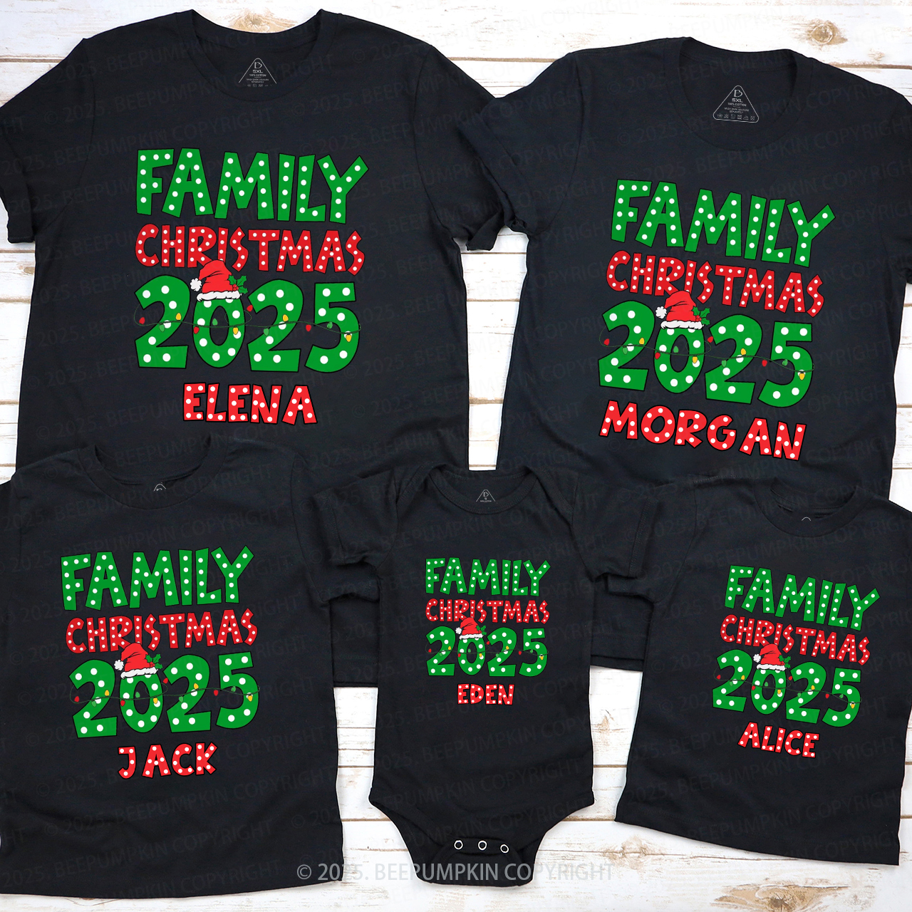 Personalized Christmas Christmas Neon Family Matching T-Shirts Beepumpkin