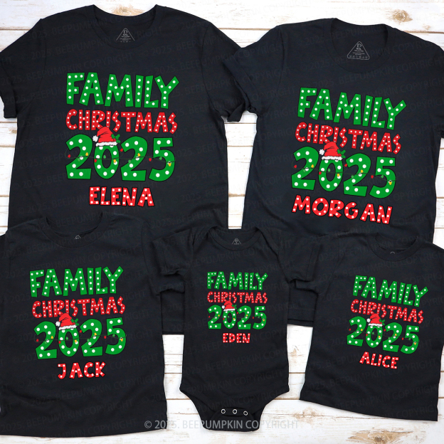 Personalized Christmas Christmas Neon Family Matching T-Shirts Beepumpkin