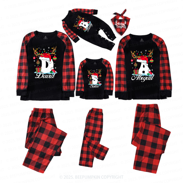 Personalized Antlered Alphabet Joy Christmas Family Matching Pajamas