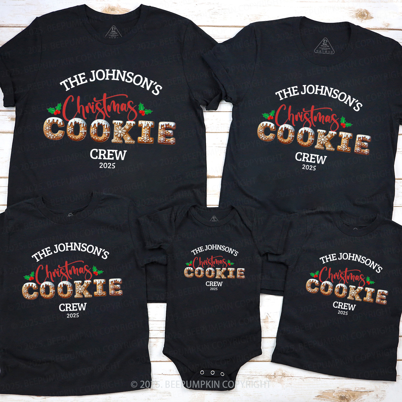 Personalized Christmas Cookie Crew Family Matching T-Shirts Beepumpkin