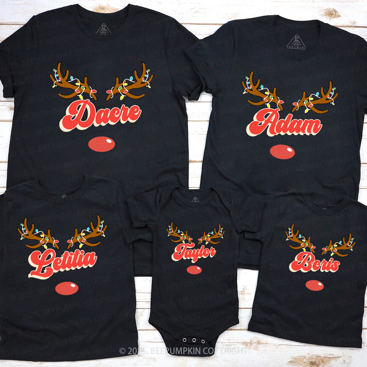 Personalized Antlers Name Christmas Family Matching T-Shirts Beepumpkin