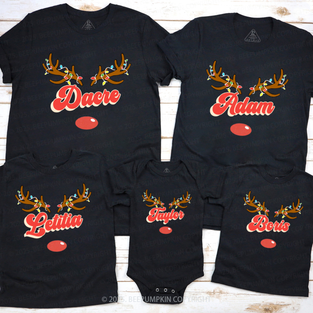 Personalized Antlers Name Christmas Family Matching T-Shirts Beepumpkin