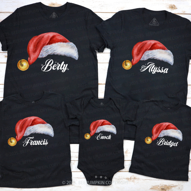 Personalized Watercolor Santa Hat Christmas Family Matching T-Shirts Beepumpkin