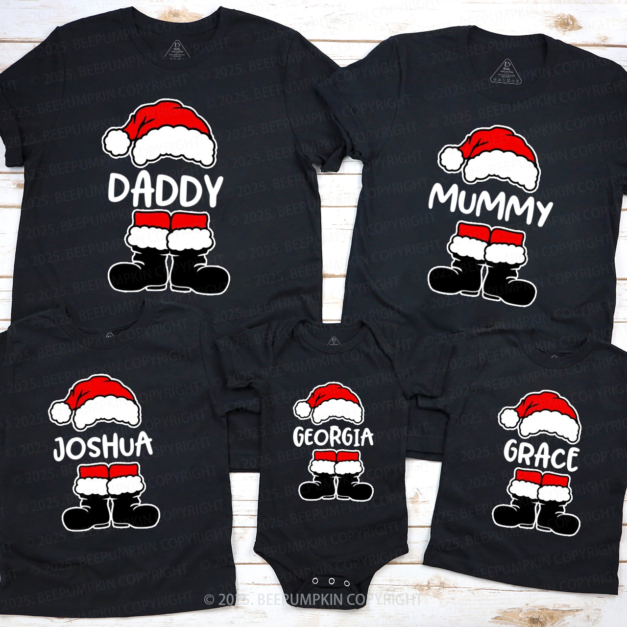 Personalized Santa Hat & Boots Christmas Family Matching T-Shirts Beepumpkin