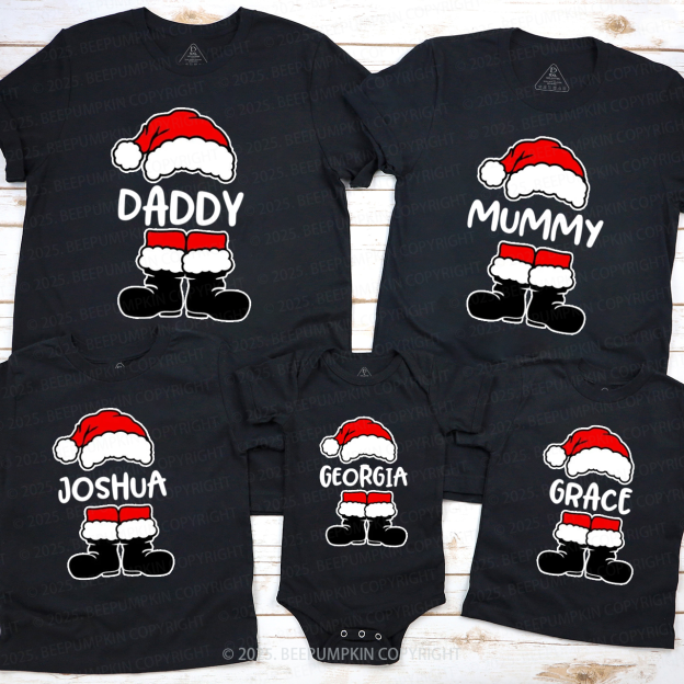 Personalized Santa Hat & Boots Christmas Family Matching T-Shirts Beepumpkin