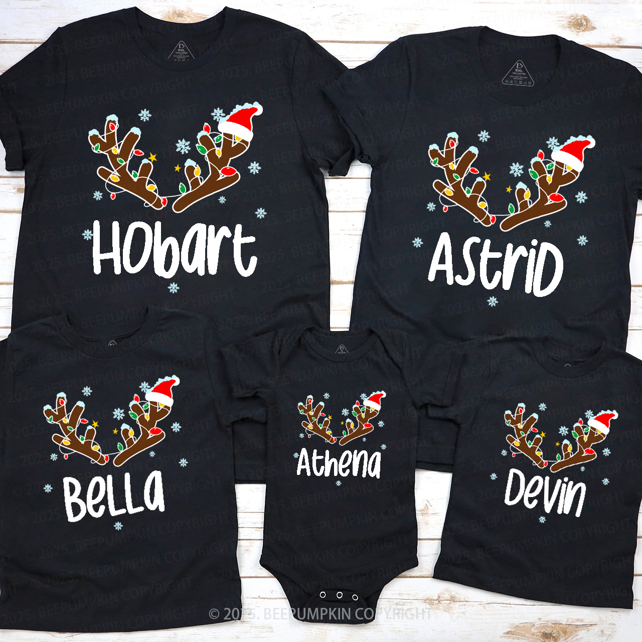 Personalized Flashing Antlers Christmas Family Matching T-Shirts Beepumpkin