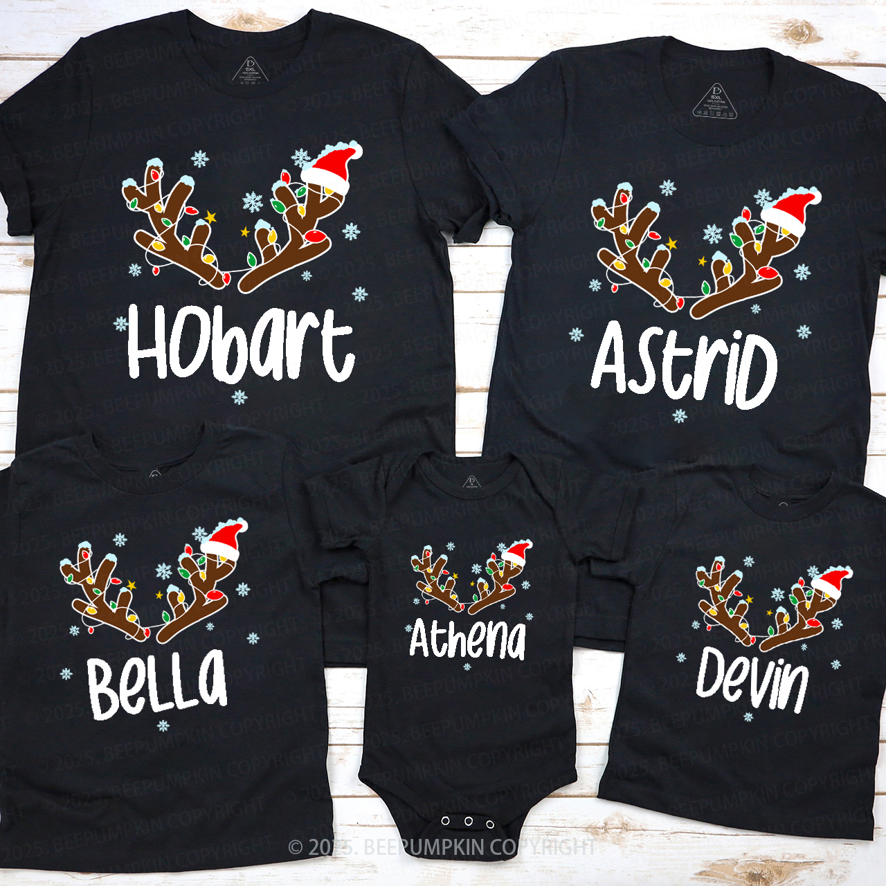 Personalized Flashing Antlers Christmas Family Matching T-Shirts Beepumpkin