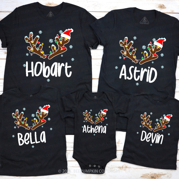 Personalized Flashing Antlers Christmas Family Matching T-Shirts Beepumpkin