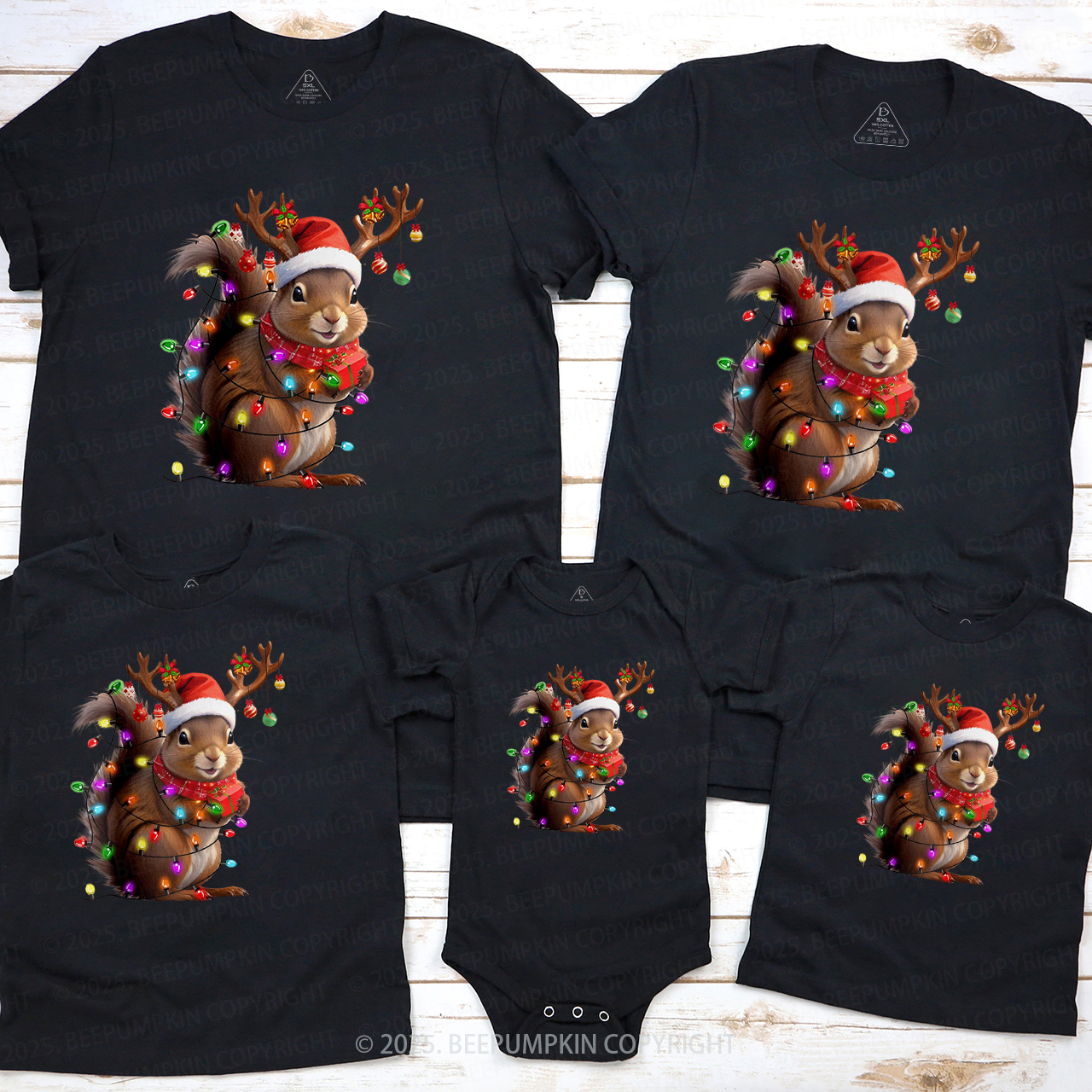 Squirrel Christmas Lights Family Matching T-Shirts Beepumpkin