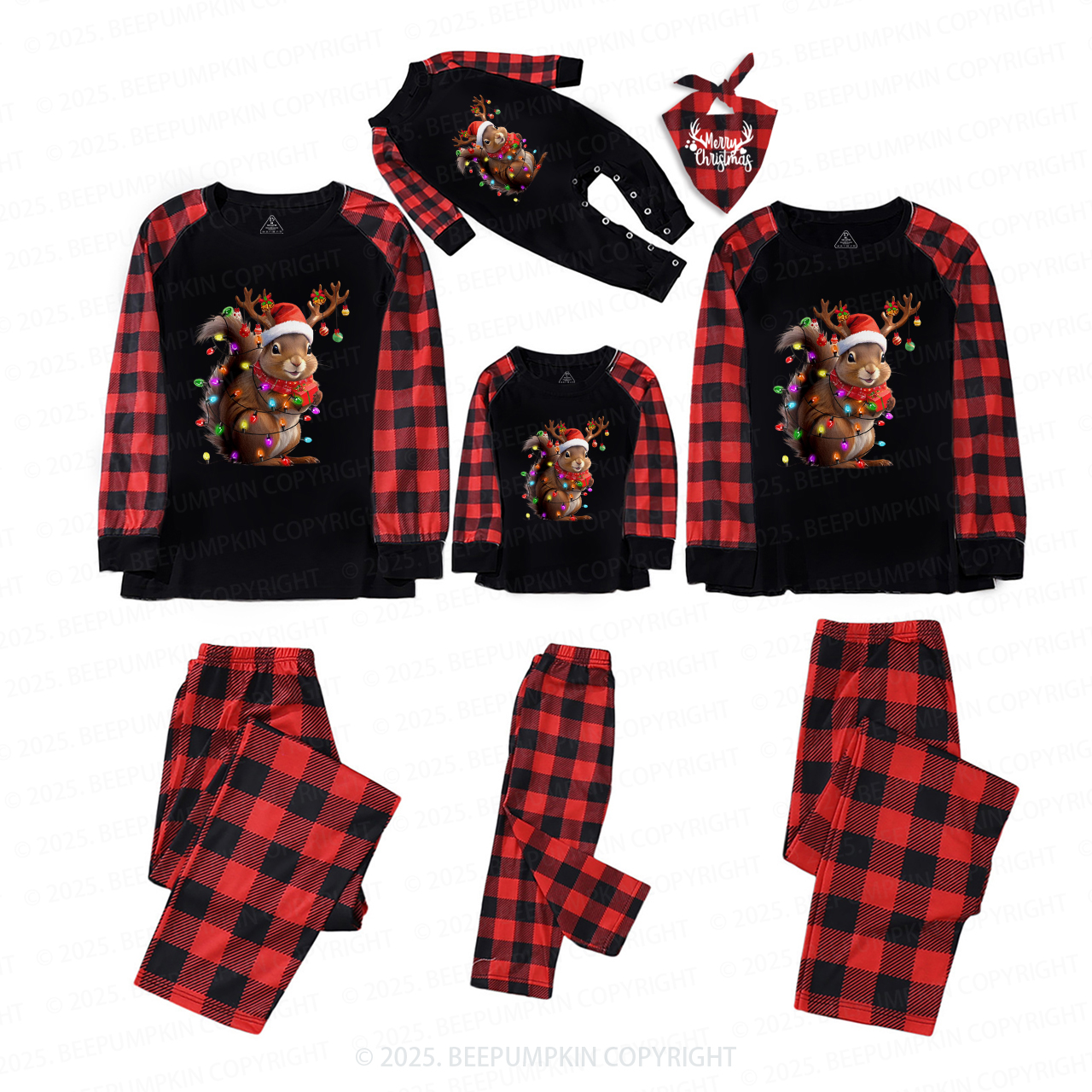 Squirrel Christmas Lights Christmas Family Matching Pajamas