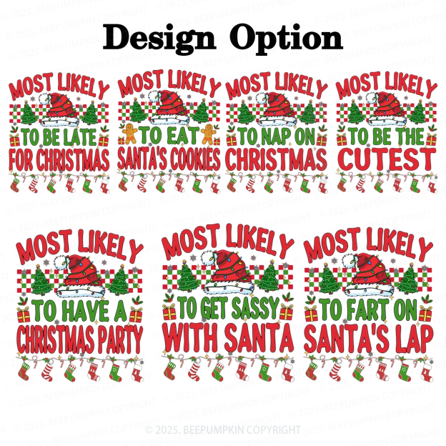 Personalized Most Likely To 7 Quotes Christmas Family Matching T-Shirts Beepumpkin