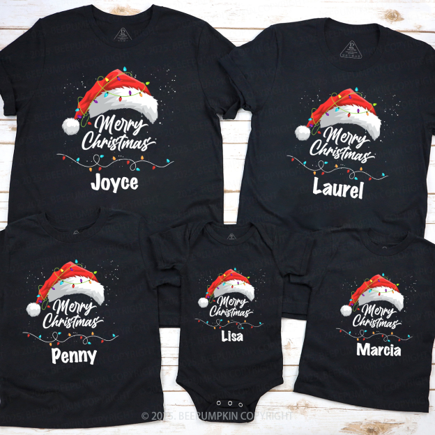 Personalized Merry Lights & Cheer Christmas Family Matching T-Shirts Beepumpkin