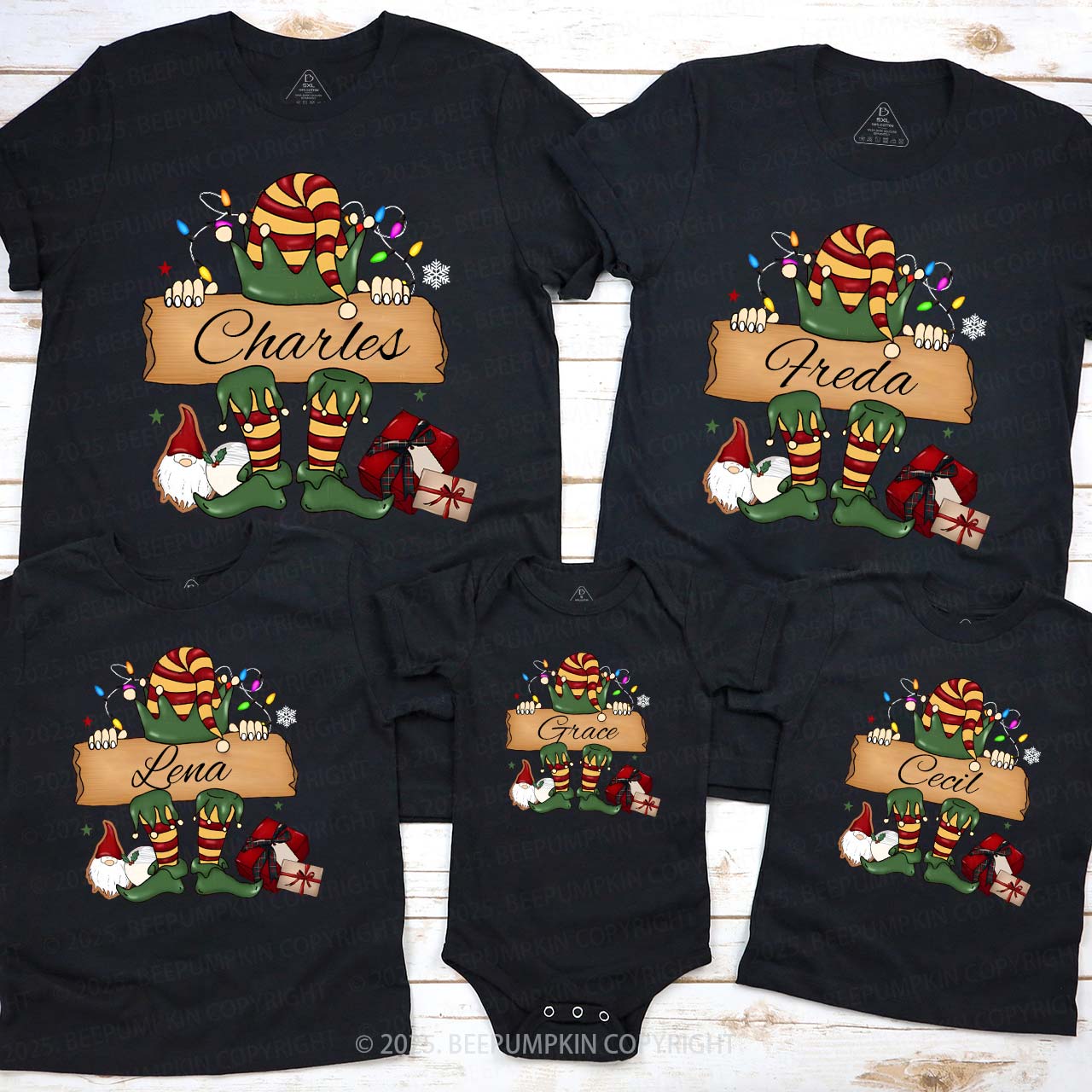 Personalized Elf's Gift Family Matching T-Shirts Beepumpkin