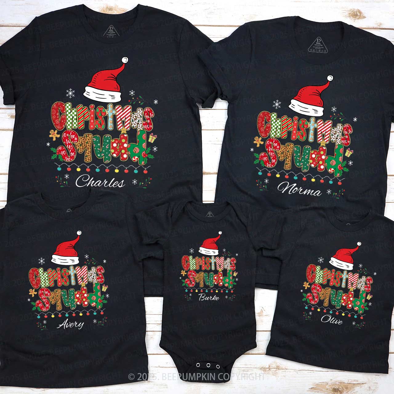 Personalized Christmas Squad Name Family Matching T-Shirts Beepumpkin