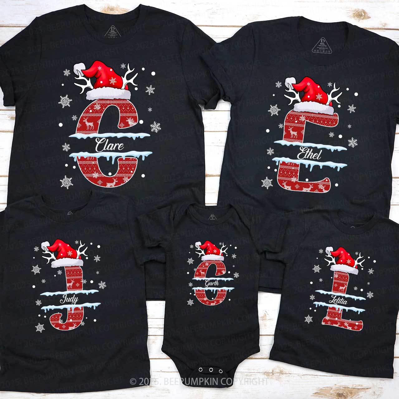 Personalized Christmas Red Elk Snowflakes Name Family Matching T-Shirts Beepumpkin